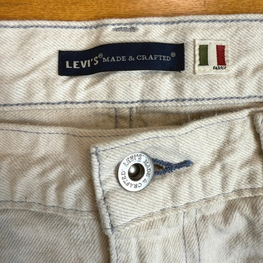 Levis Made & Crafted 502 Mens Off-White Denim Jeans Straight Leg Raw Hem‎ W33